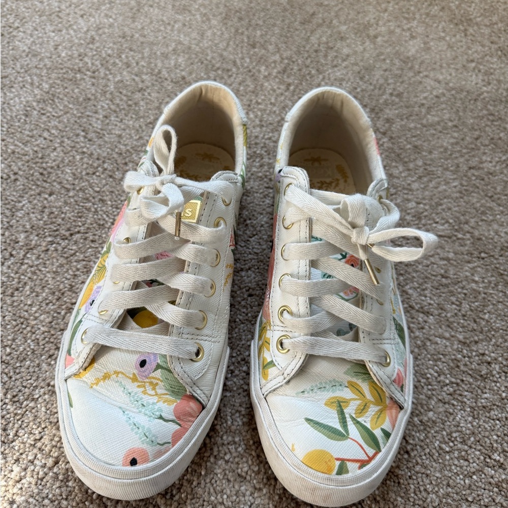 Keds Floral Canvas Sneakers in White with Pink, Yellow and Green Accents - Picture 4 of 8